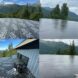 Before and after flat roof sealed with EPDM liquid rubber roof coating for waterproof protection in Alaska.