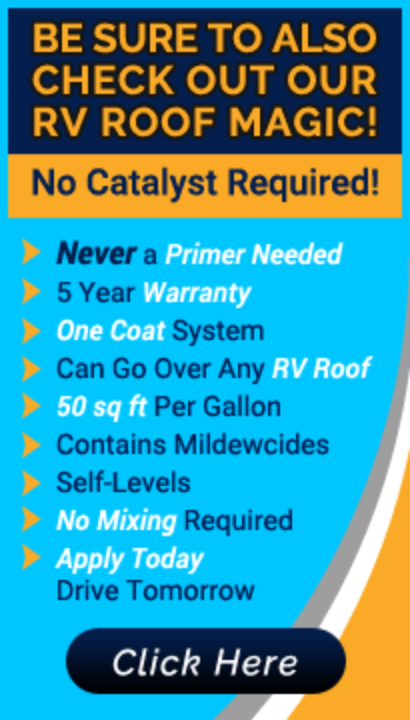 Promotional banner for RV Roof Magic liquid rubber roof coating