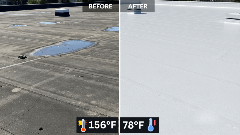Temperature reduction using white liquid rubber Temperature reduction after white butyl liquid rubber