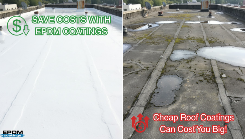 Save costs with EPDM coatings for roof repair, compared to cheap roof coatings that and increase costs.