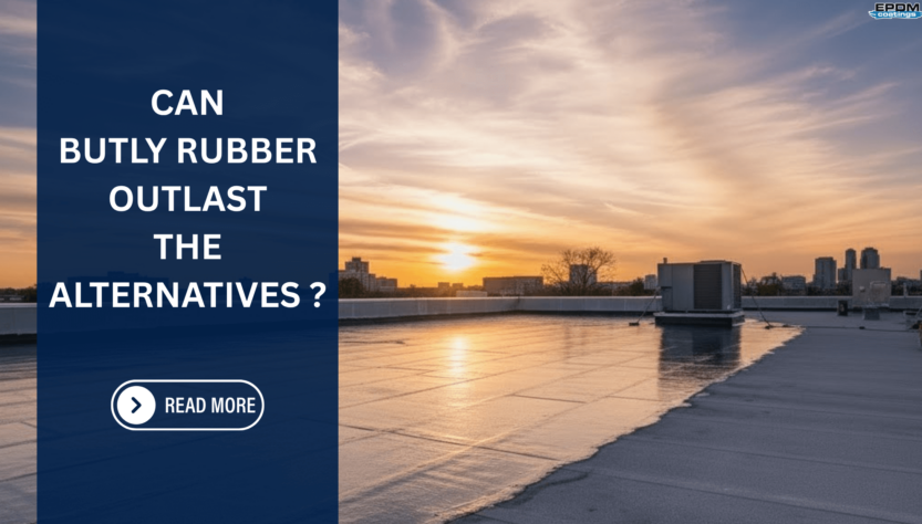 Commercial flat roof with butyl rubber waterproof coating and rooftop units.