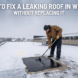 Man applying liquid butyl rubber coating on a flat roof in winter to fix leaks without replacing the roof.