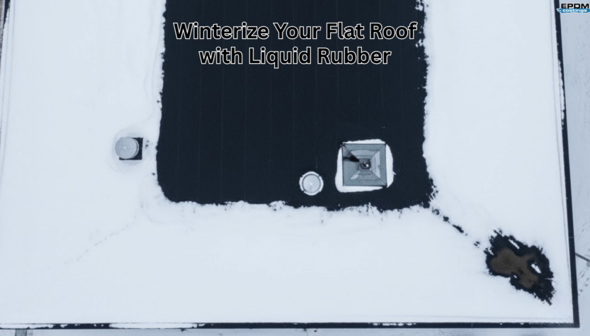 Flat roof coated with Liquid Rubber for winter protection and waterproof sealing.