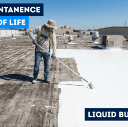 Worker applying Liquid Butyl Rubber on commercial roof to extend lifespan and reduce maintenance with EPDM coatings.