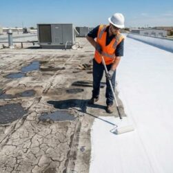Best EPDM roof leak solutions showing before and after repair with waterproof liquid rubber coating