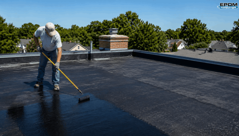 Homeowner fixing a leaking backyard pond using pond sealant for a simple DIY pond leak repair.