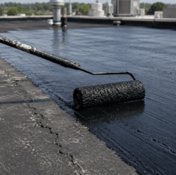 EPDM rubber roof repair with liquid coating to fix cracked seams and prevent leaks