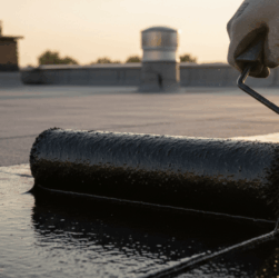 EPDM roof repair with liquid sealant for protection against extreme UV exposure and high heat