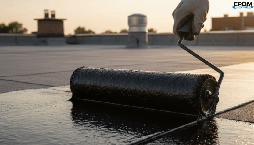 EPDM roof repair with liquid sealant for protection against extreme UV exposure and high heat